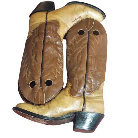 Sanders Vintage Two Tone Brown Leather Handcrafted Western Boots Women's - Picture 8 of 16